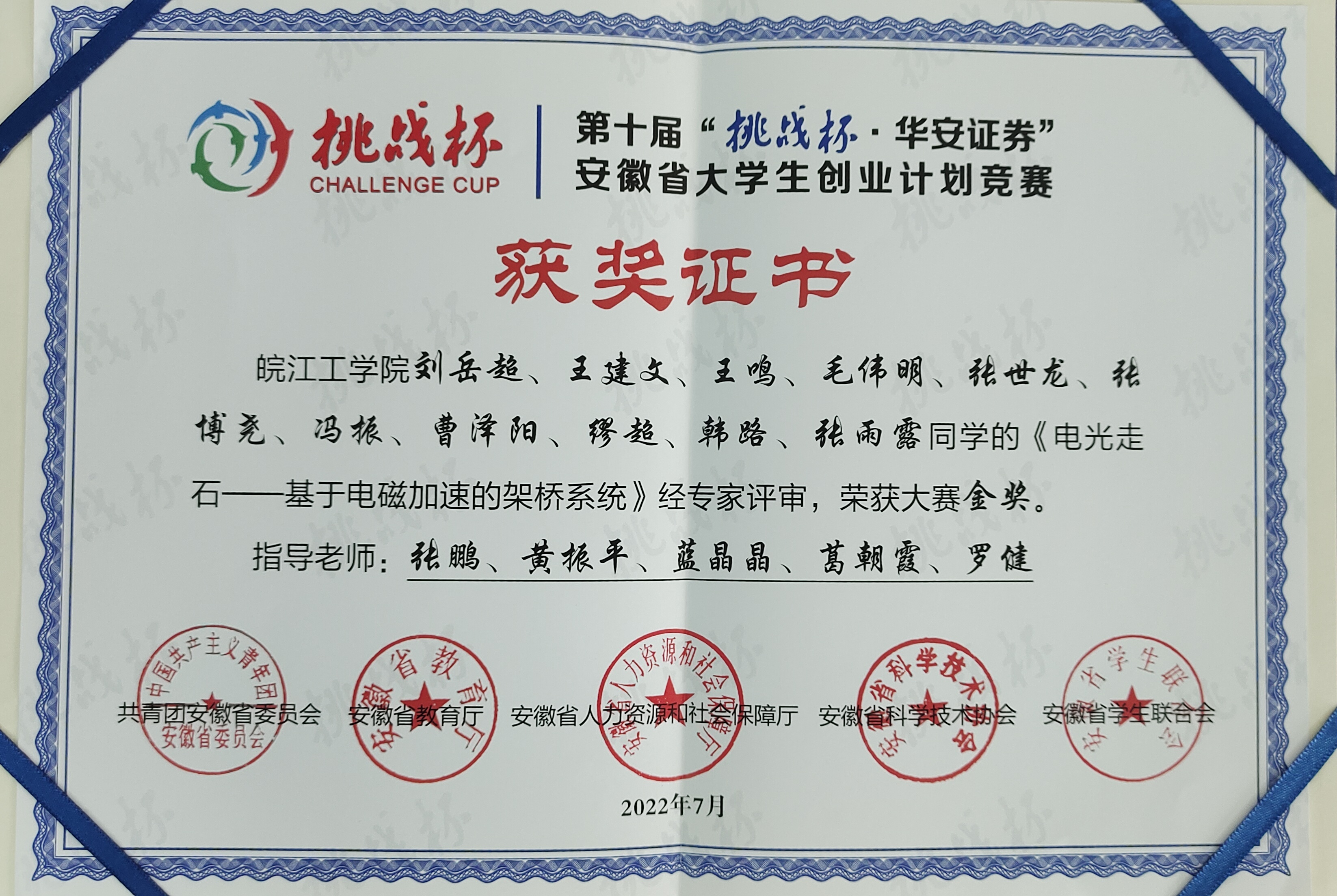 我院学子获“挑战杯”安徽省大学生创业计划大赛金奖