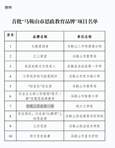 喜报 我校思政课荣获首批“马鞍山市思政教育品牌”项目